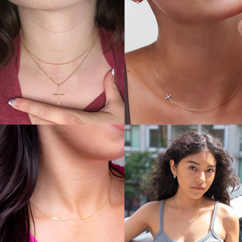 Poxtex Cross Necklace for Women Girls, Dainty 14K Gold Silver Plated Cross Choker Pendant Jewelry Non Tarnish Waterproof Trendy Cute Simple Small Necklace Easter Christian Baptism Religious Faith Jewelry Gifts - Image 3